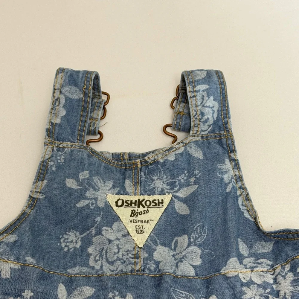OshKosh Bgosh Baby Girls Blue Floral Denim Overall Dress Jumper Vestbak 6 Months